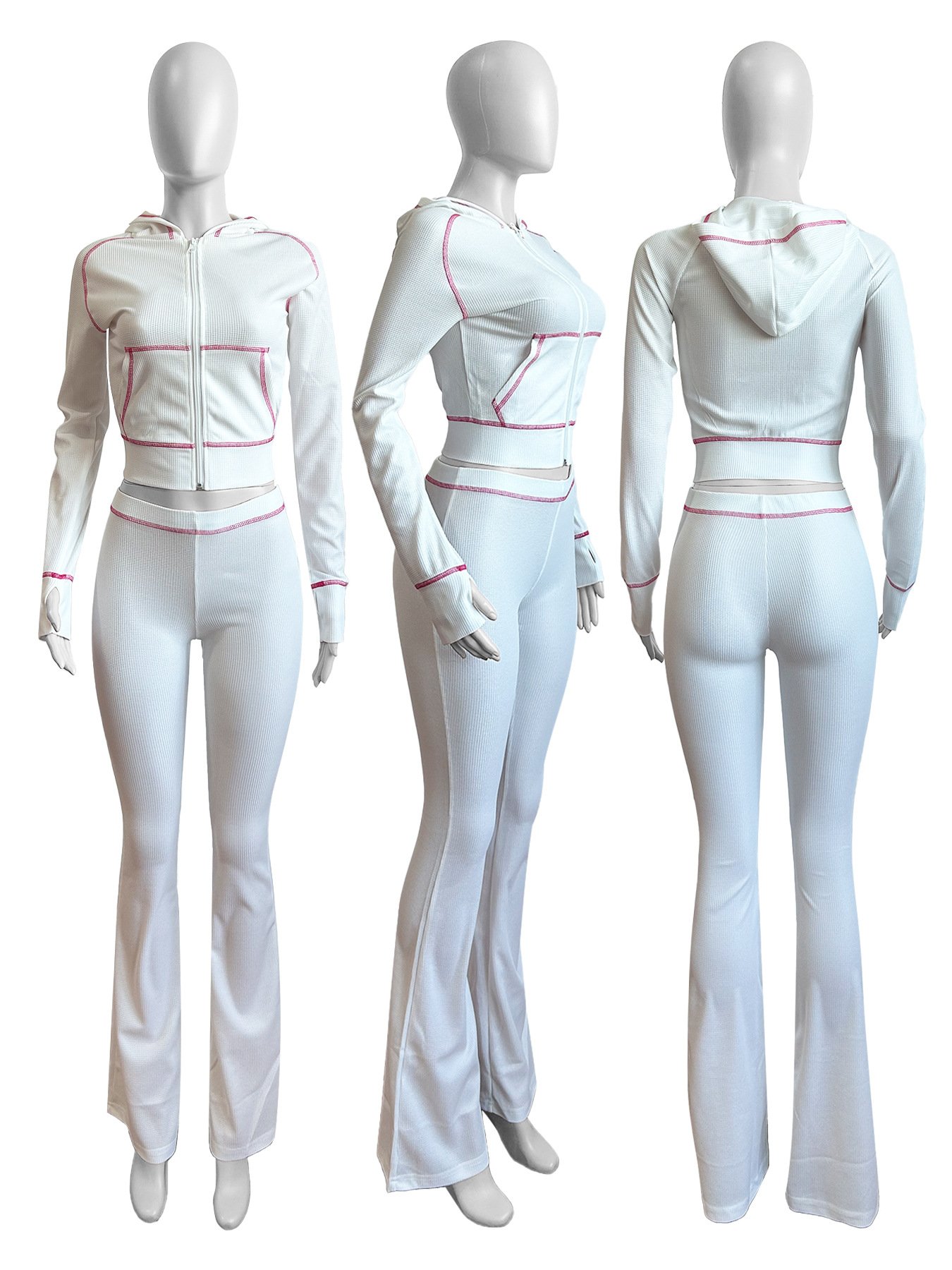 Custom 2025 New Flares Pant Tracksuits For Women Oem Embroidery Knitting Workout Sets For Women Cotton Hoodies Women'S Sets