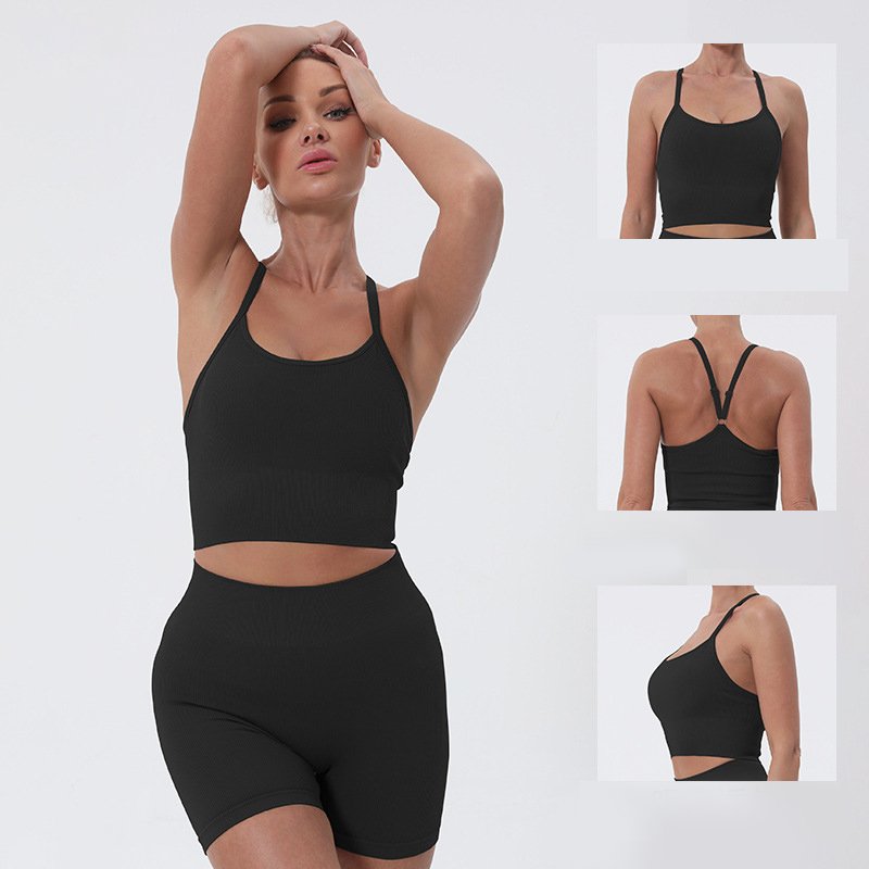 Custom Spandex Fabric Biker Yoga Outfit Women Fitness Shorts set Plus Size Ribbed Seamless Gym Yoga Sets For Women