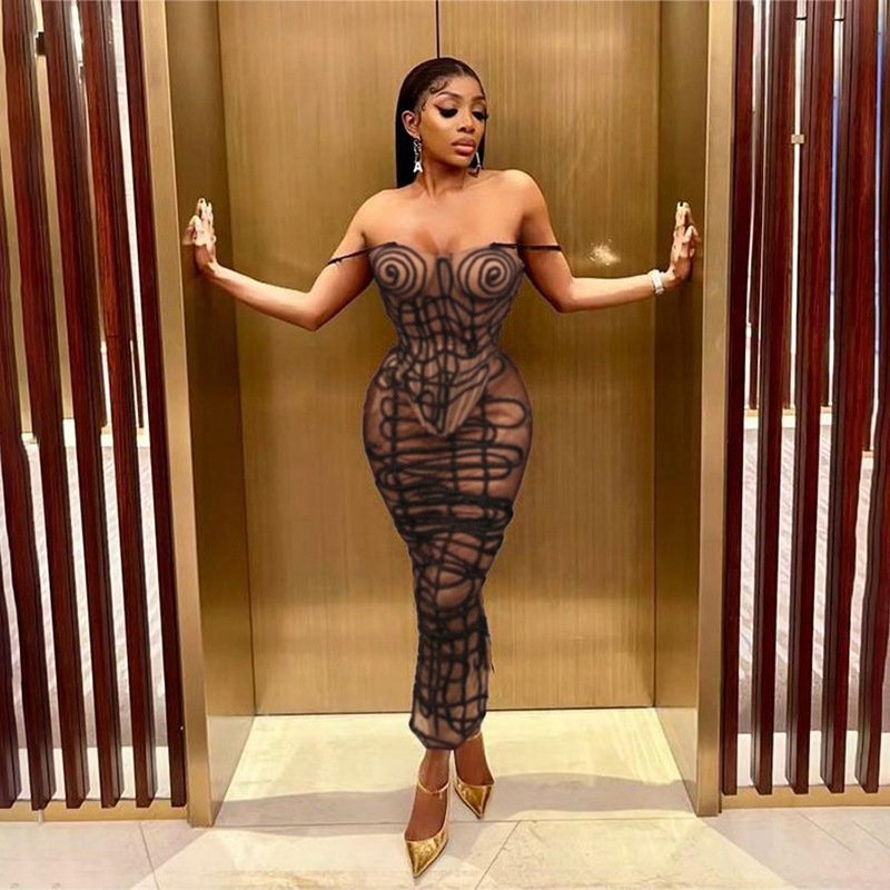 Bomblook C523ST04 Sexy Women's Evening Striped Print Tank Top Streetwear With Midi Skirt Two Piece Set Tweed Set Women Summer