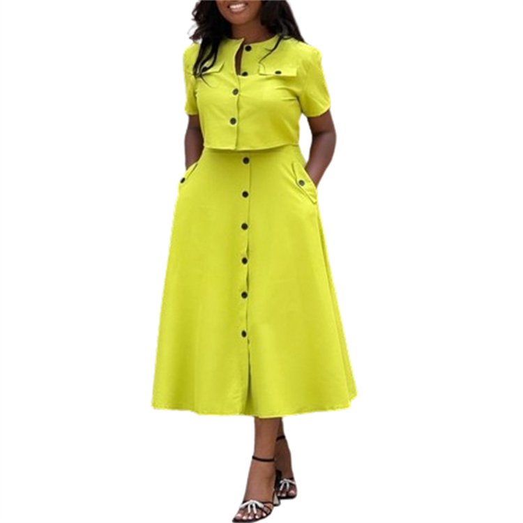 African dresses for women clothing solid color Summer casual women's sets Short sleeve elegant two piece skirt set