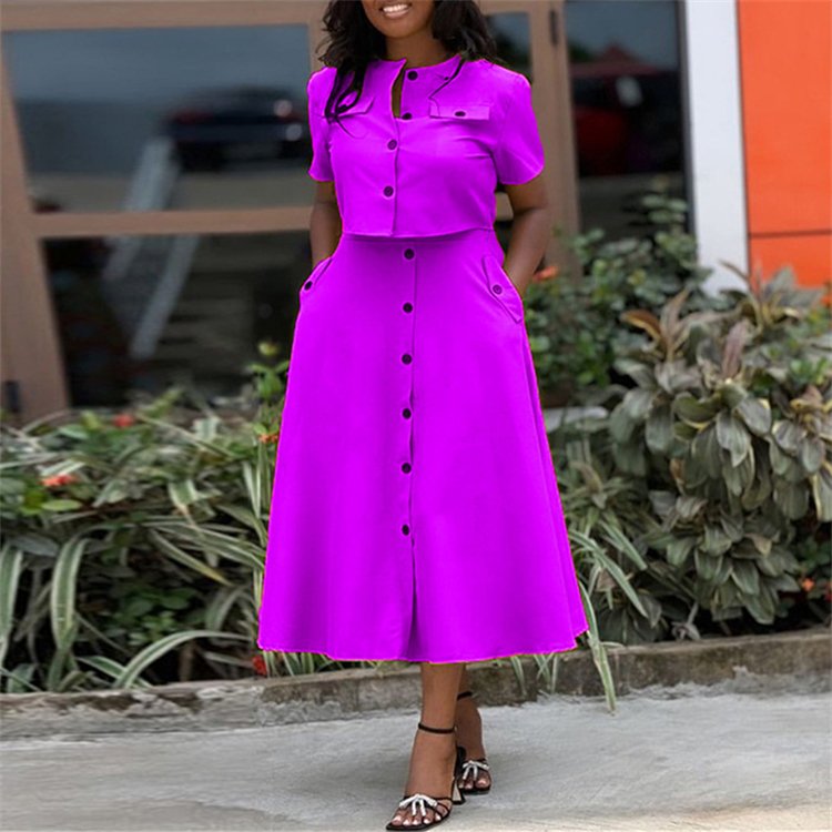 African dresses for women clothing solid color Summer casual women's sets Short sleeve elegant two piece skirt set