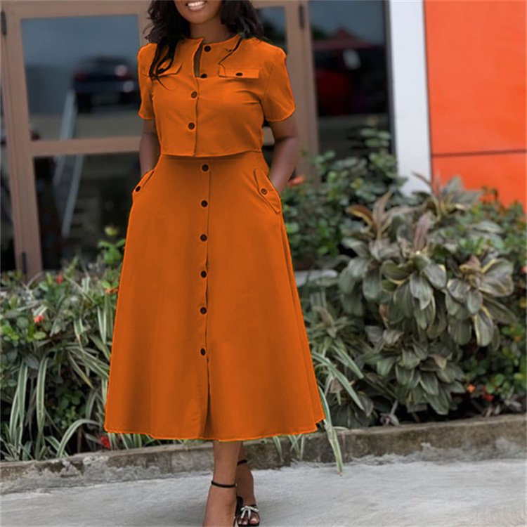 African dresses for women clothing solid color Summer casual women's sets Short sleeve elegant two piece skirt set