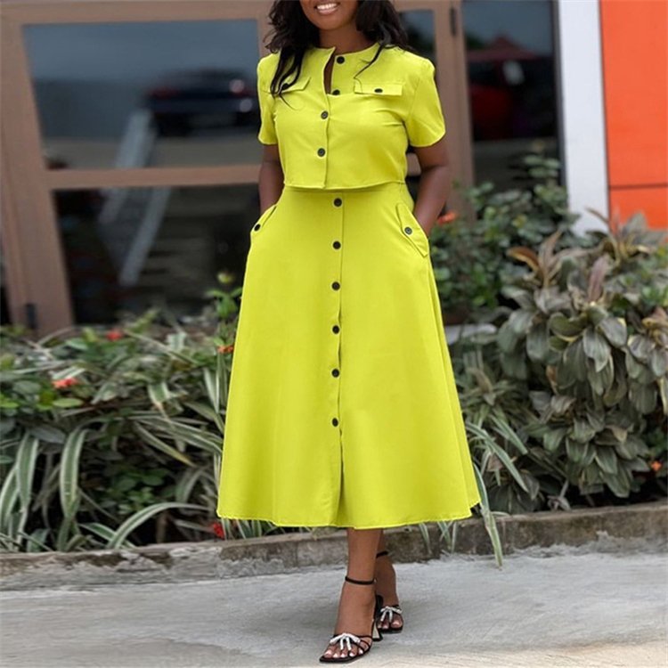 African dresses for women clothing solid color Summer casual women's sets Short sleeve elegant two piece skirt set
