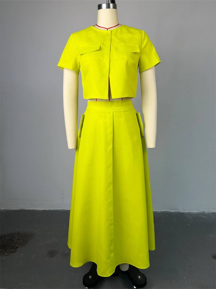 African dresses for women clothing solid color Summer casual women's sets Short sleeve elegant two piece skirt set