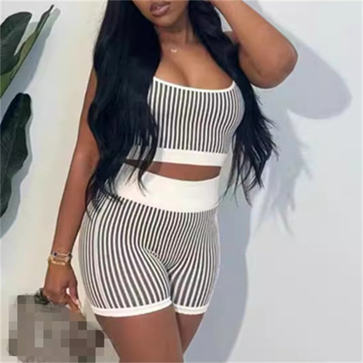2024 Fashion Women's clothing Houndstooth Sexy Crop Top and Shorts Two-piece women's sets