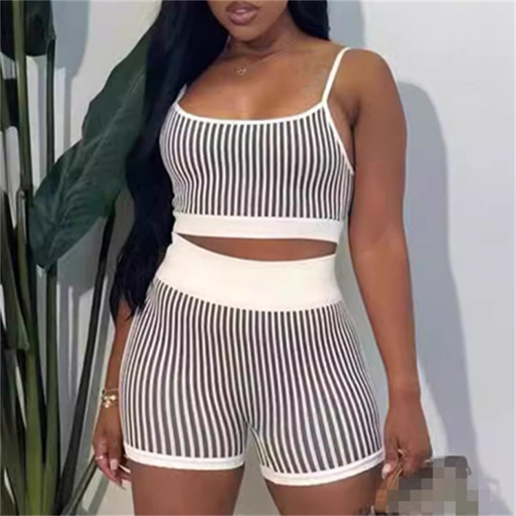 2024 Fashion Women's clothing Houndstooth Sexy Crop Top and Shorts Two-piece women's sets