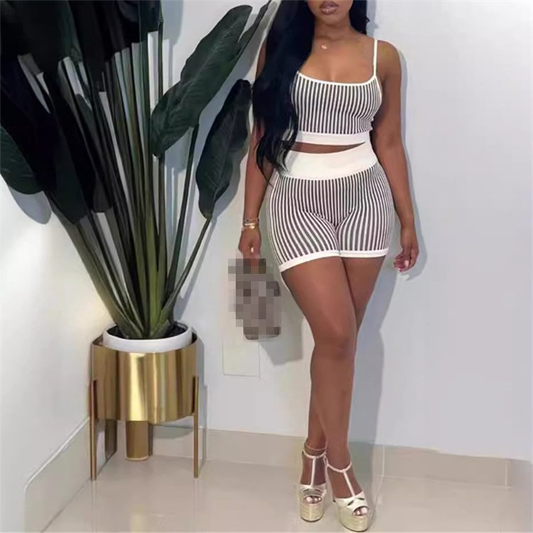 2024 Fashion Women's clothing Houndstooth Sexy Crop Top and Shorts Two-piece women's sets