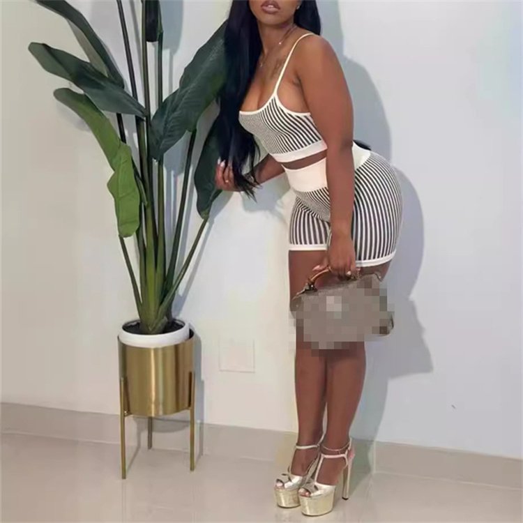 2024 Fashion Women's clothing Houndstooth Sexy Crop Top and Shorts Two-piece women's sets