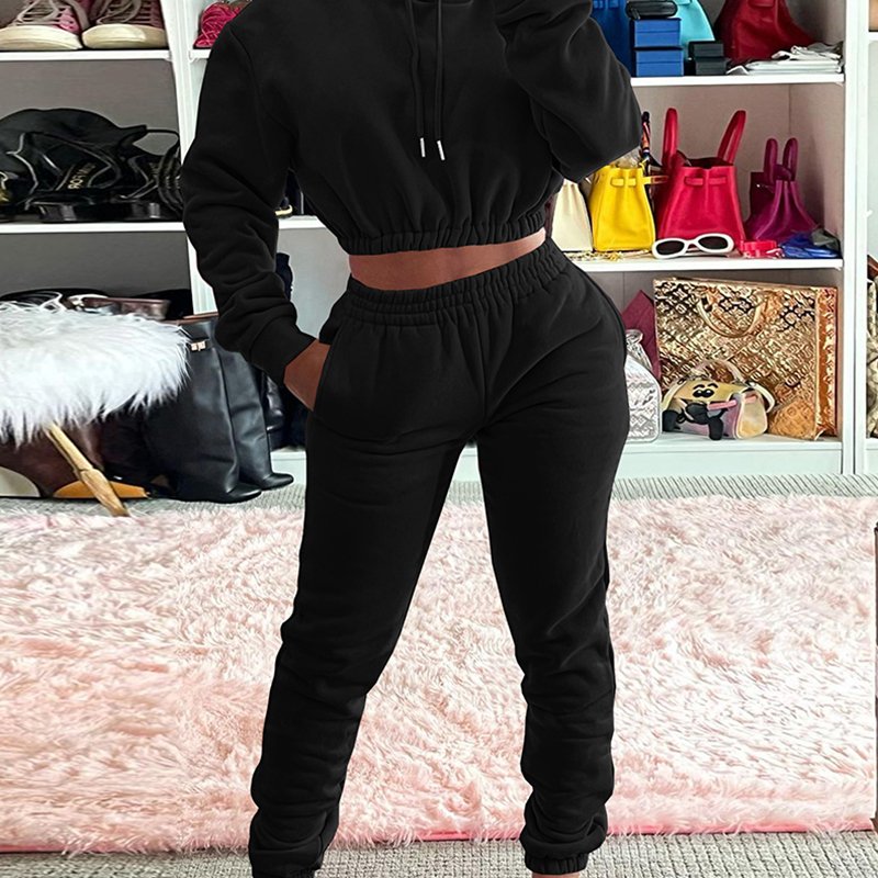 Custom cotton Hoodie Women Winter Clothes 2023 Jogger Thick Fleece Cotton Two Piece Pants Set Stack Sweatpants And Hoodie Set