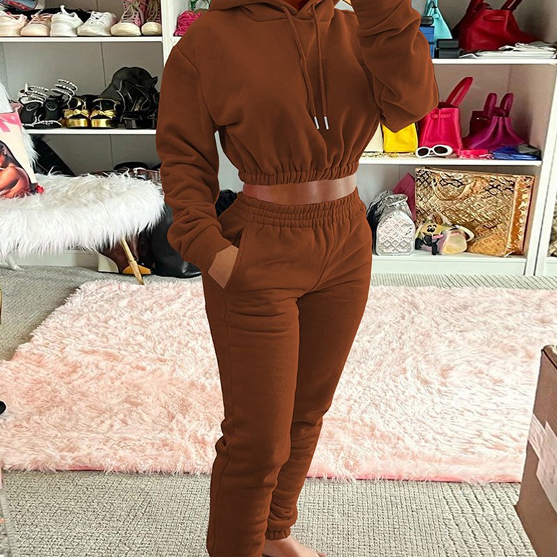 Custom cotton Hoodie Women Winter Clothes 2023 Jogger Thick Fleece Cotton Two Piece Pants Set Stack Sweatpants And Hoodie Set