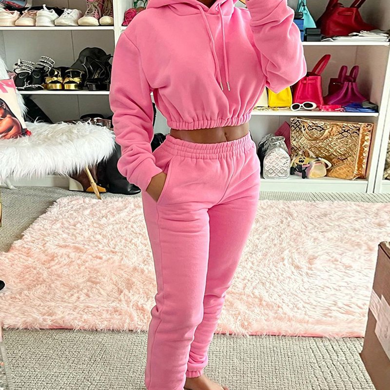Custom cotton Hoodie Women Winter Clothes 2023 Jogger Thick Fleece Cotton Two Piece Pants Set Stack Sweatpants And Hoodie Set