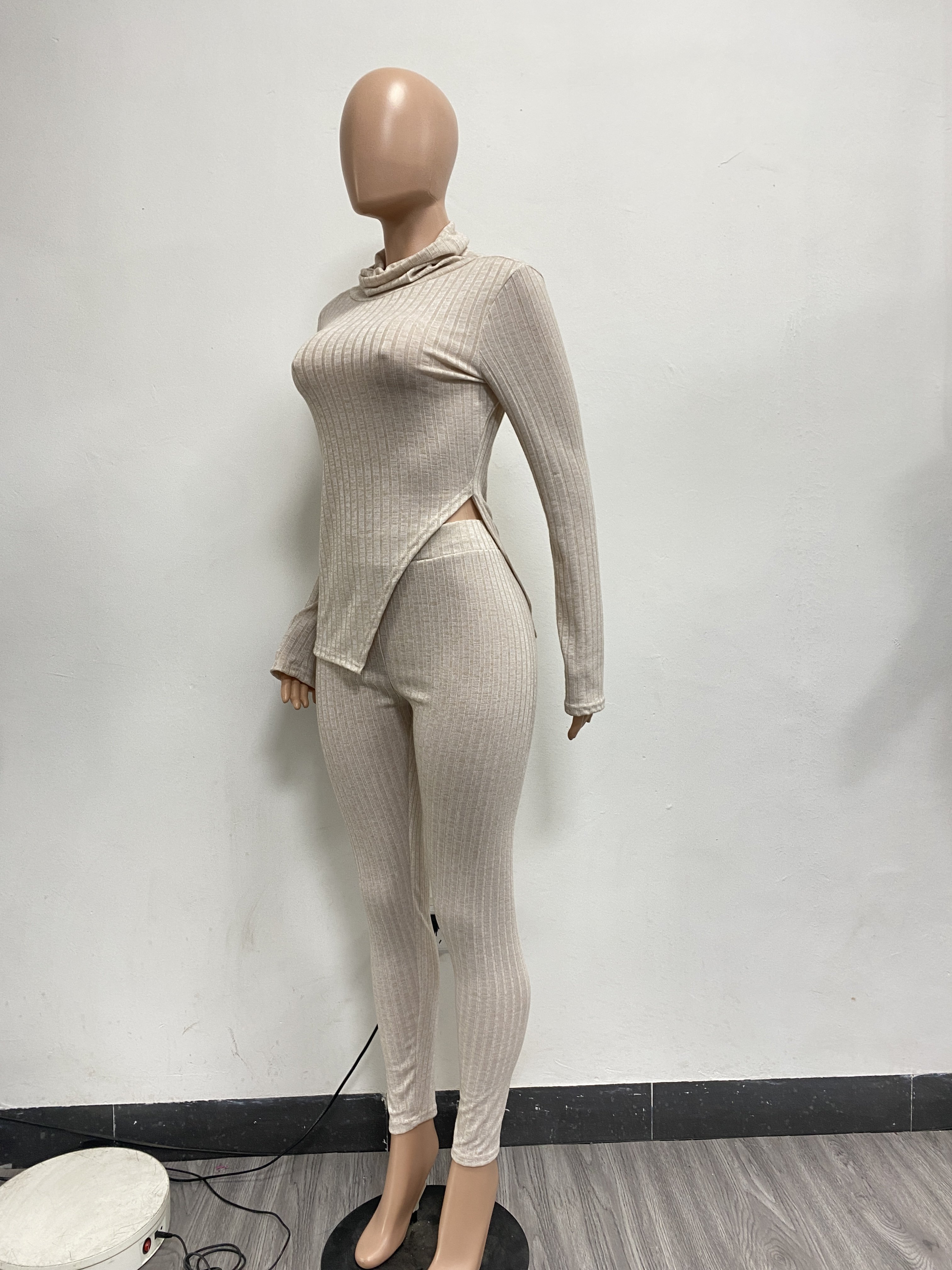 Solid Color Turtleneck Pit Long Sleeve Pant Set