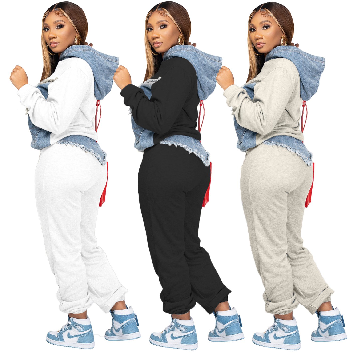 2022 Fall casual two piece set women with loose pullover sweater hoodies