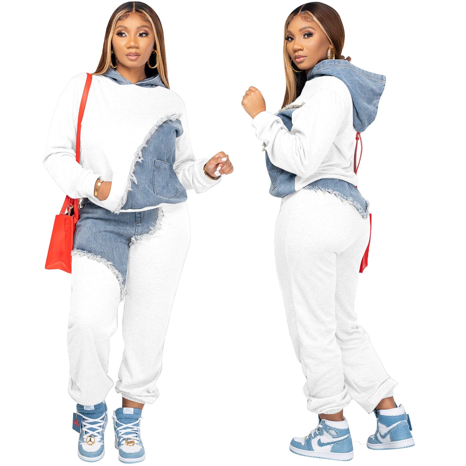 2022 Fall casual two piece set women with loose pullover sweater hoodies