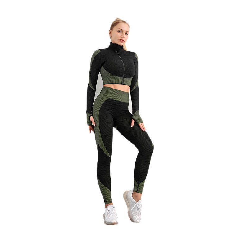 Workout Sets Women 2 Piece Legging Zip Crop Top Seamless Yoga Outfits Clothes Tracksuit