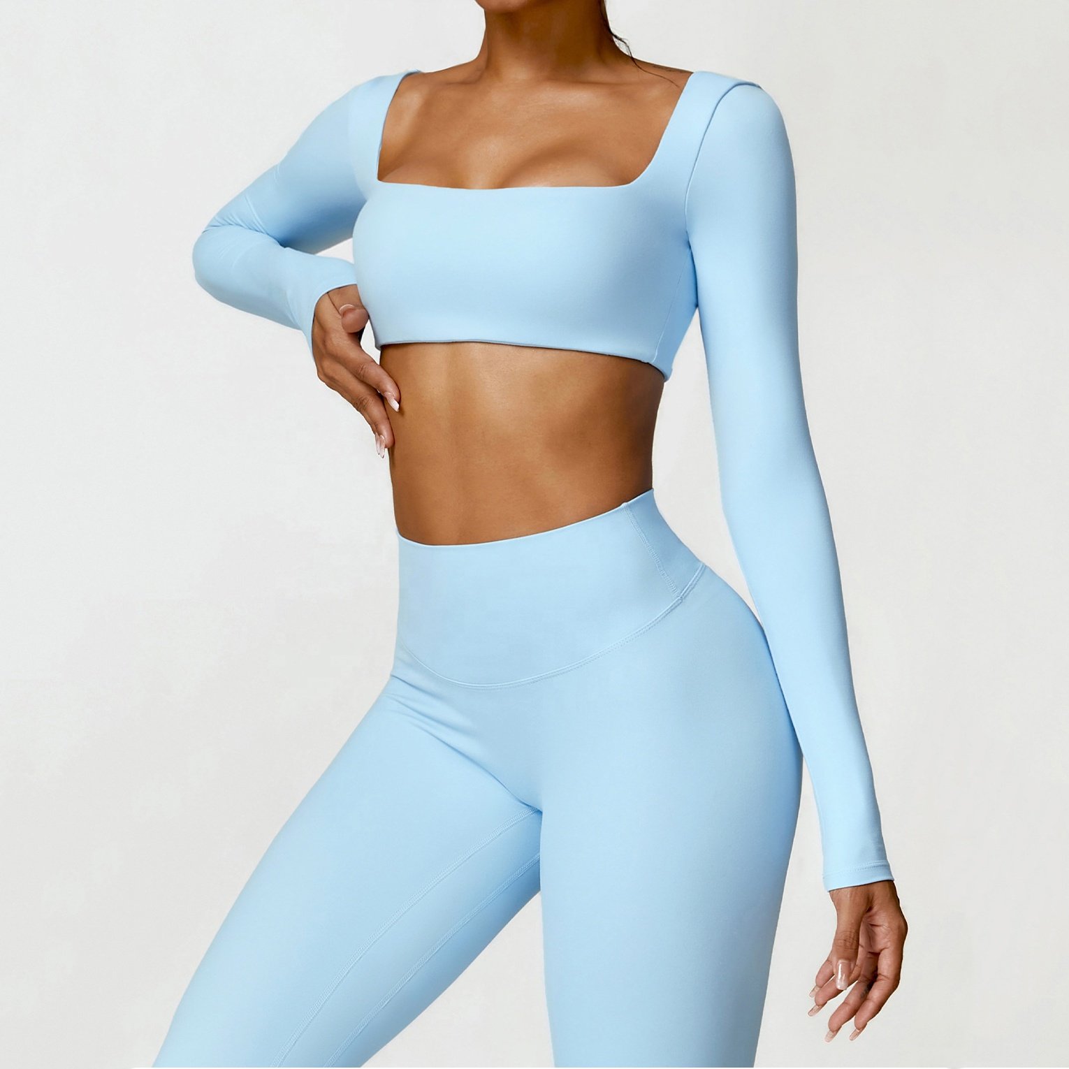 Women's Quick Dry Lightweight Square Neck Running Set Stretchy Compression Leggings Tops Plus Size Bra Shorts with Short Sleeves