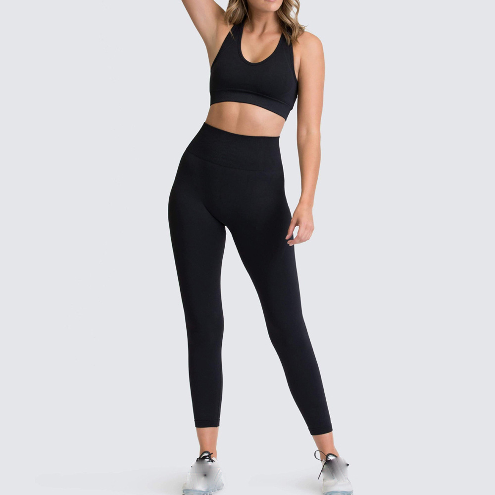Women's Tummy Control Flexible Exercise Bodybuilding Tights and Bra Set