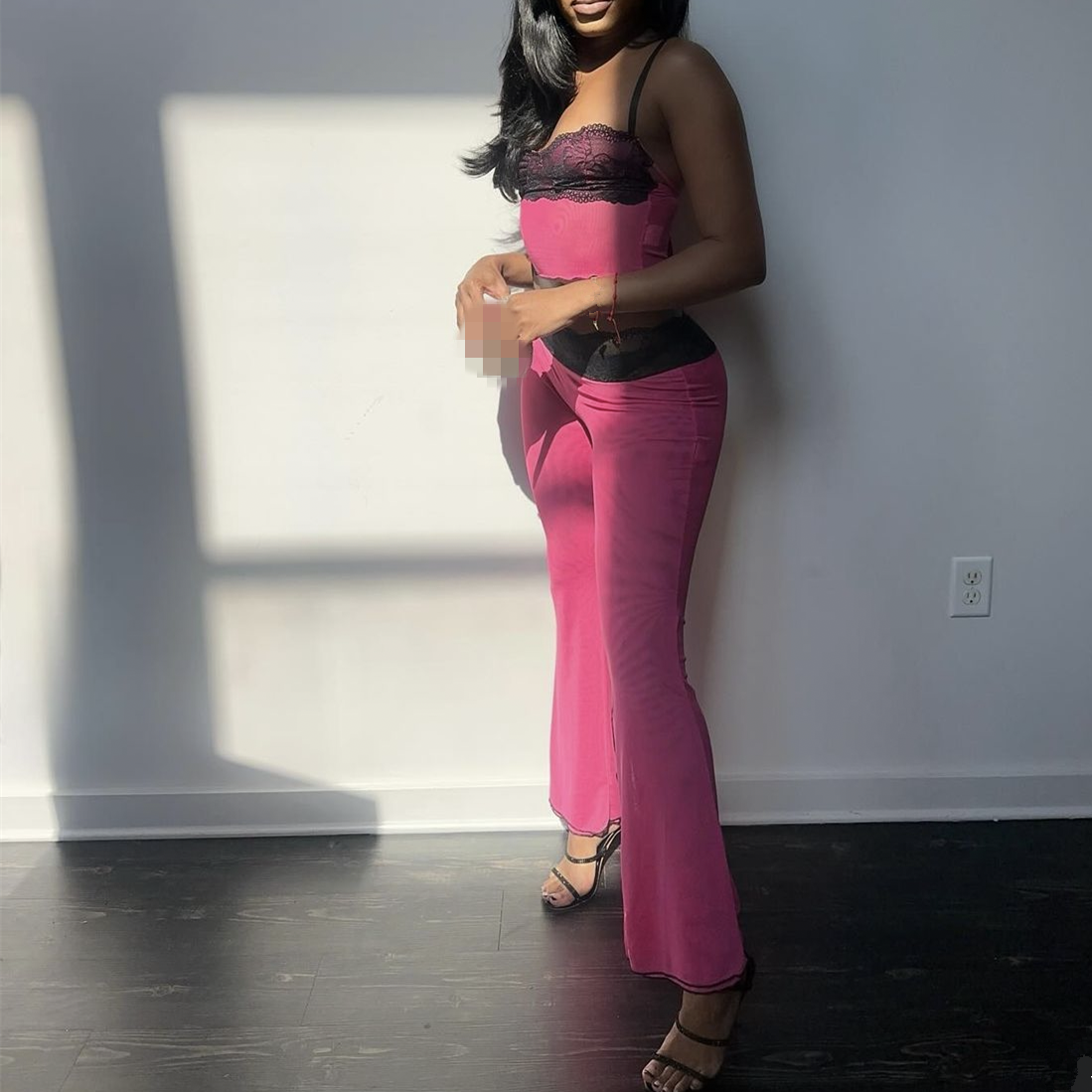 Spring Summer Sleeveless Color Block Skinny Bodycon Two Piece Pants Set Women Clothing Casual 2 Piece Set Women'S Sets
