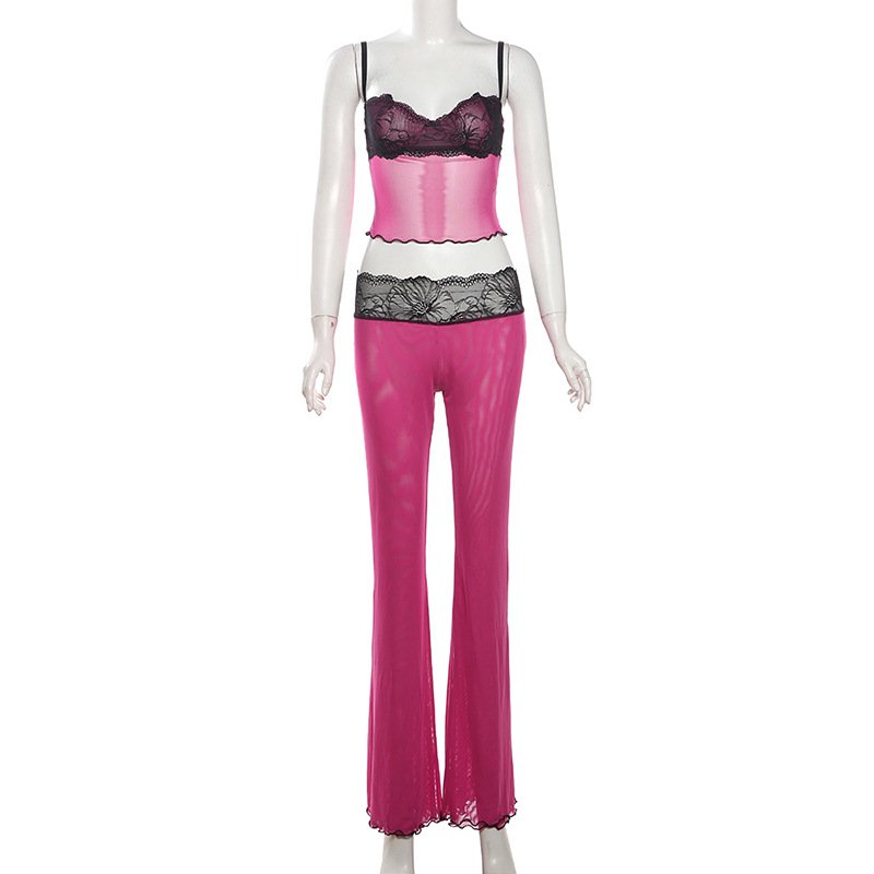 Spring Summer Sleeveless Color Block Skinny Bodycon Two Piece Pants Set Women Clothing Casual 2 Piece Set Women'S Sets
