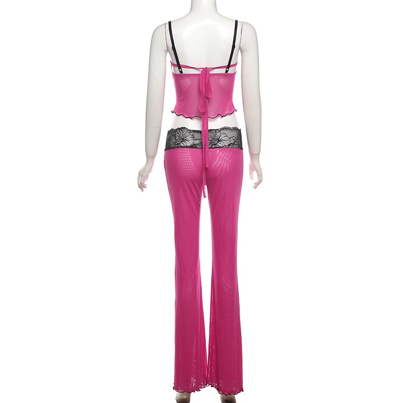 Spring Summer Sleeveless Color Block Skinny Bodycon Two Piece Pants Set Women Clothing Casual 2 Piece Set Women'S Sets