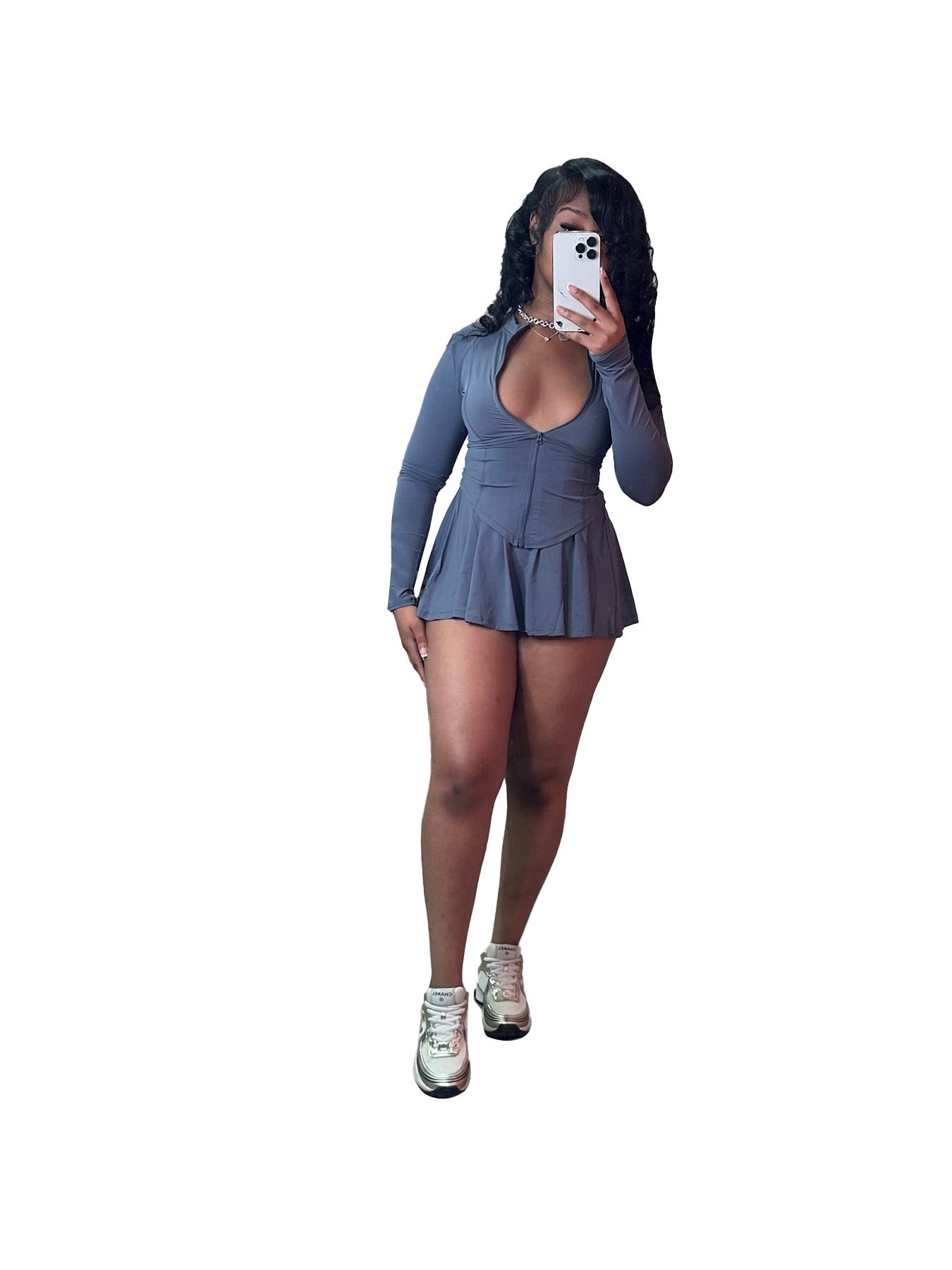 Autumn Solid Color Short Dress Plus Size Two Piece Set Custom Logo Women'S Sportswear Set Tracksuits Outfits 2 Piece Set Jogger