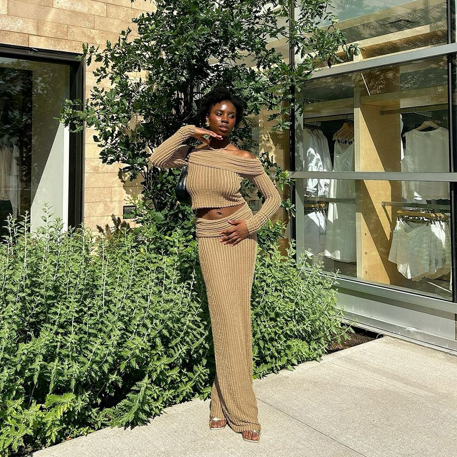 Kliou K24S52989 New Fall 2 Piece Set Women Casual Ribbed Two Pieces Off Shoulder Tops+ Maxi Skirt Women's Sets