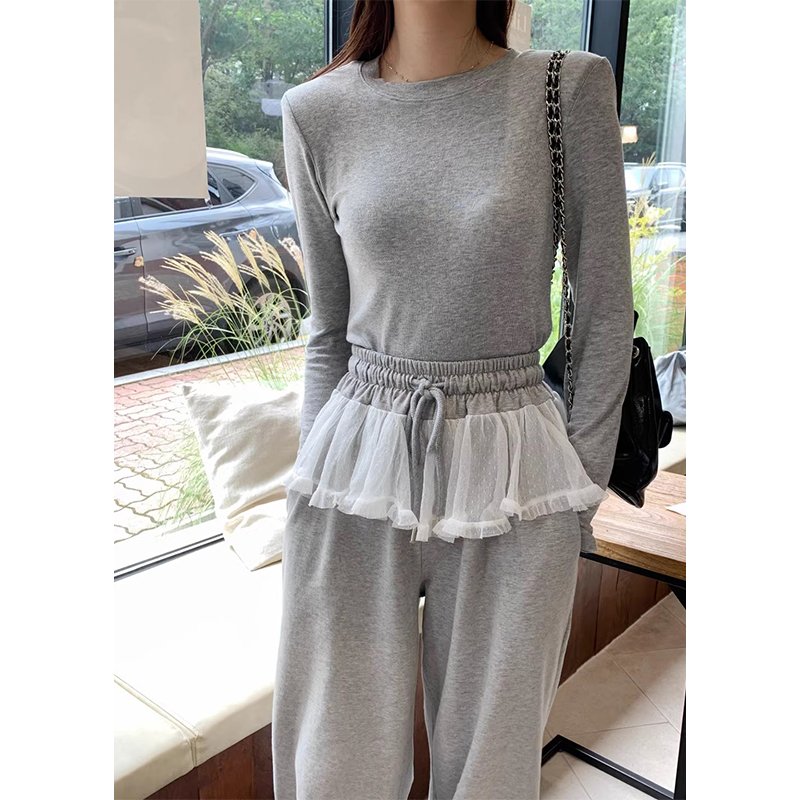 Wholesale 2024 Autumn Retro Age Reducing Slim Fit Versatile Long Sleeve T-shirt Elastic Waist Casual Pants Women's Set