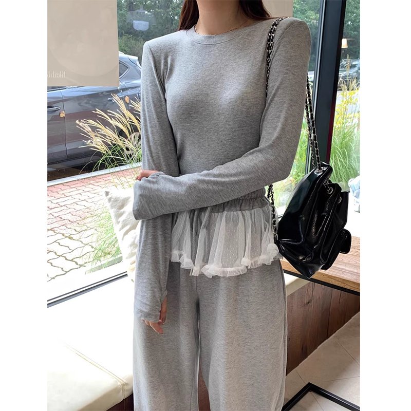 Wholesale 2024 Autumn Retro Age Reducing Slim Fit Versatile Long Sleeve T-shirt Elastic Waist Casual Pants Women's Set