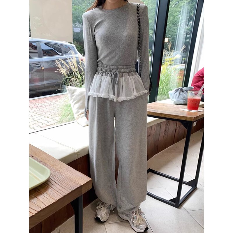 Wholesale 2024 Autumn Retro Age Reducing Slim Fit Versatile Long Sleeve T-shirt Elastic Waist Casual Pants Women's Set