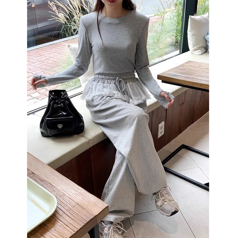 Wholesale 2024 Autumn Retro Age Reducing Slim Fit Versatile Long Sleeve T-shirt Elastic Waist Casual Pants Women's Set
