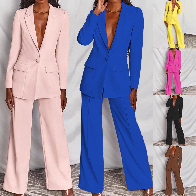 2024 Autumn winter office ladies blazer + wide leg pants two piece 2 pieces Women's Set blazer Suit Carrier Work Wear Outfit