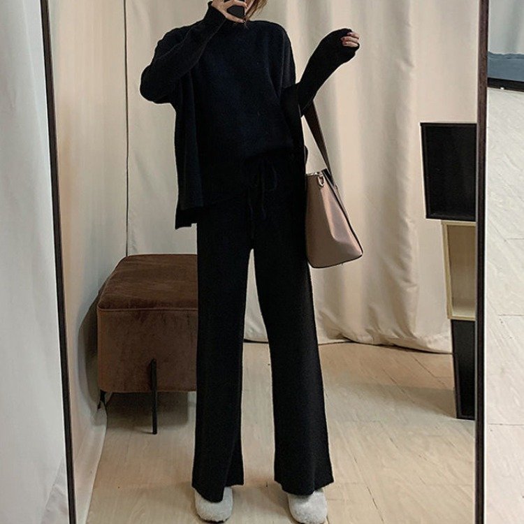 Custom Women Sweater Set Two Piece Set Knit Jumpers Knitted Pants Pullover OEM ODM Girls Spring Three Pieces Set Winter