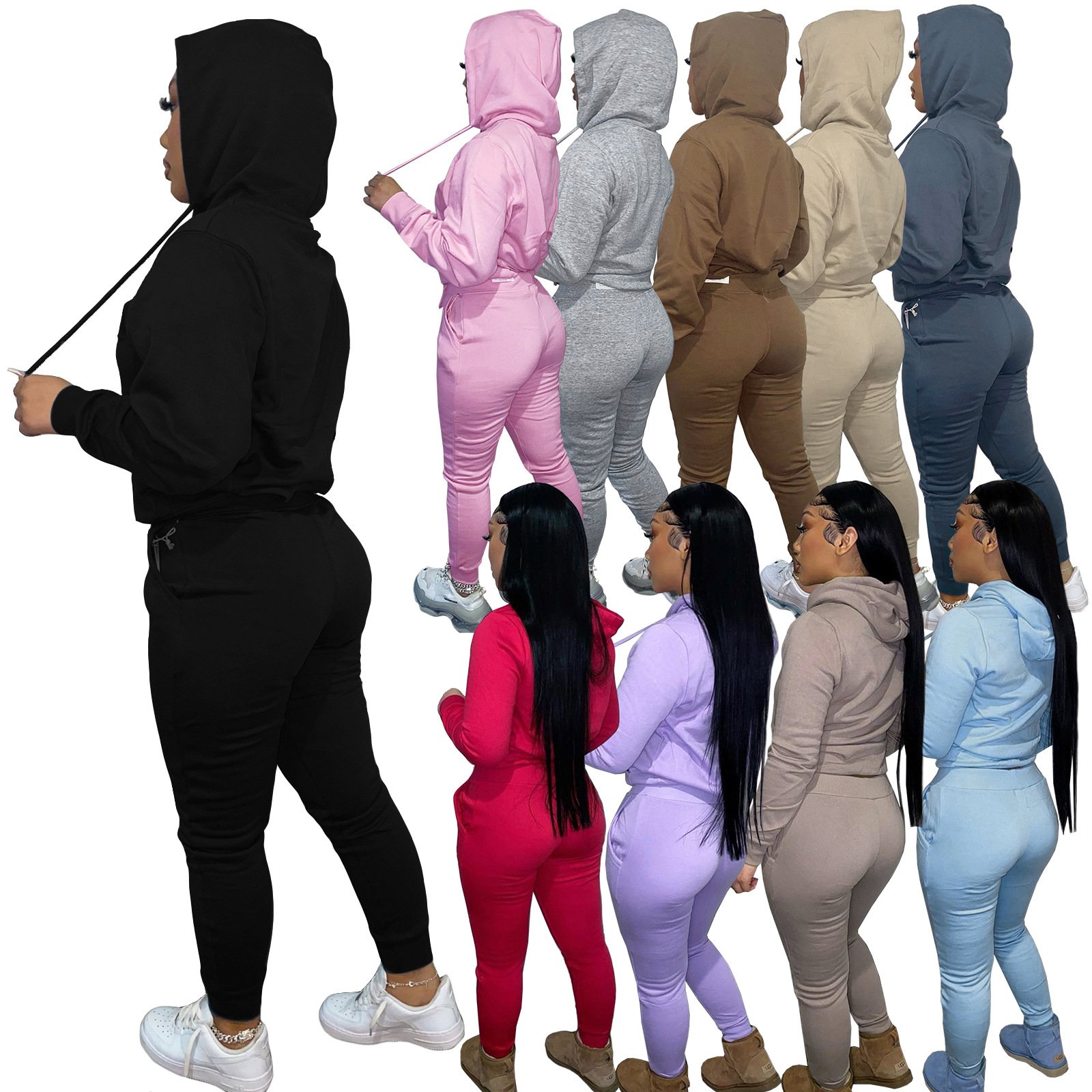 Custom Logo Women Cotton Bodysuit Tracksuit Set Hoodie Sweatshirt 2022 Fall Women's Jogging Set