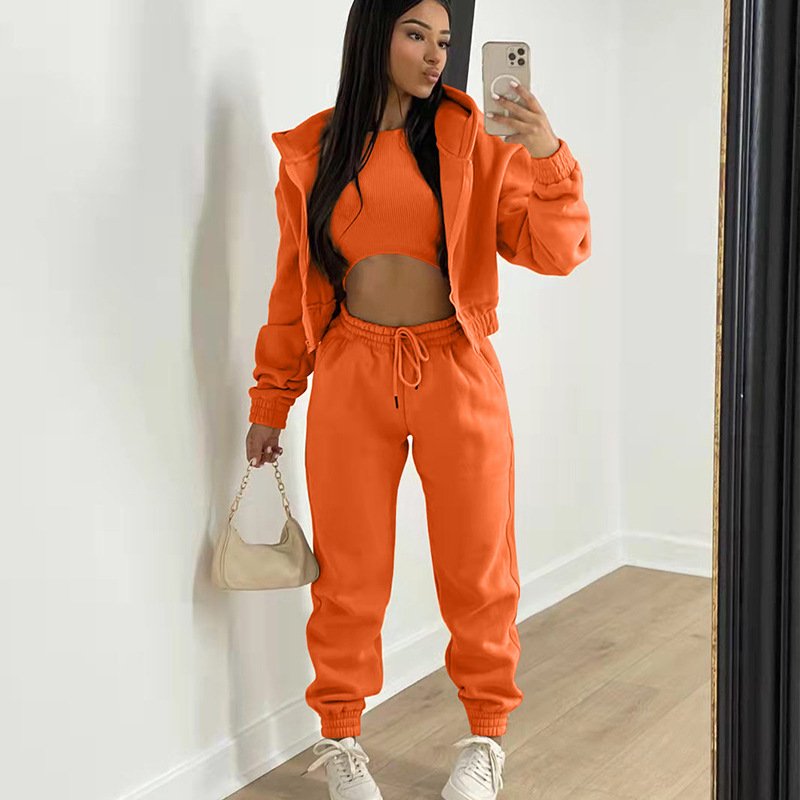PASUXI 3 Piece Sets Women Tracksuit Oversized Suit Trouser Suits Female Sweatshirt Solid Sports Hoodie Sportswear
