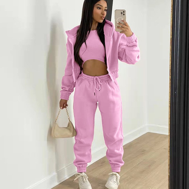 PASUXI 3 Piece Sets Women Tracksuit Oversized Suit Trouser Suits Female Sweatshirt Solid Sports Hoodie Sportswear