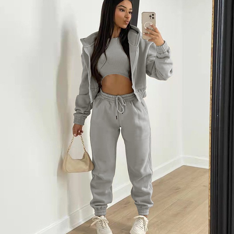 PASUXI 3 Piece Sets Women Tracksuit Oversized Suit Trouser Suits Female Sweatshirt Solid Sports Hoodie Sportswear