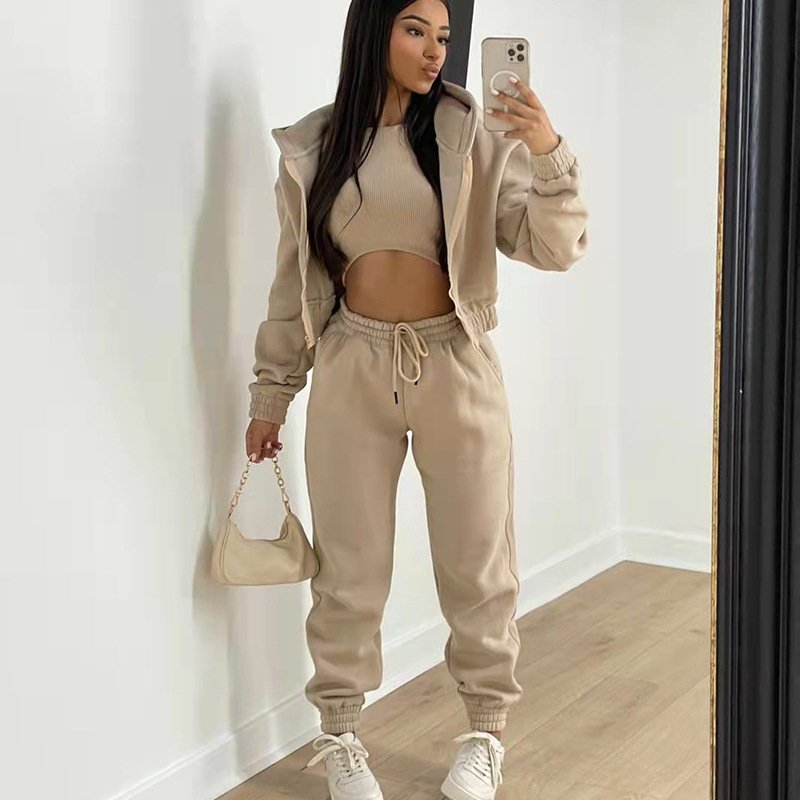 PASUXI 3 Piece Sets Women Tracksuit Oversized Suit Trouser Suits Female Sweatshirt Solid Sports Hoodie Sportswear