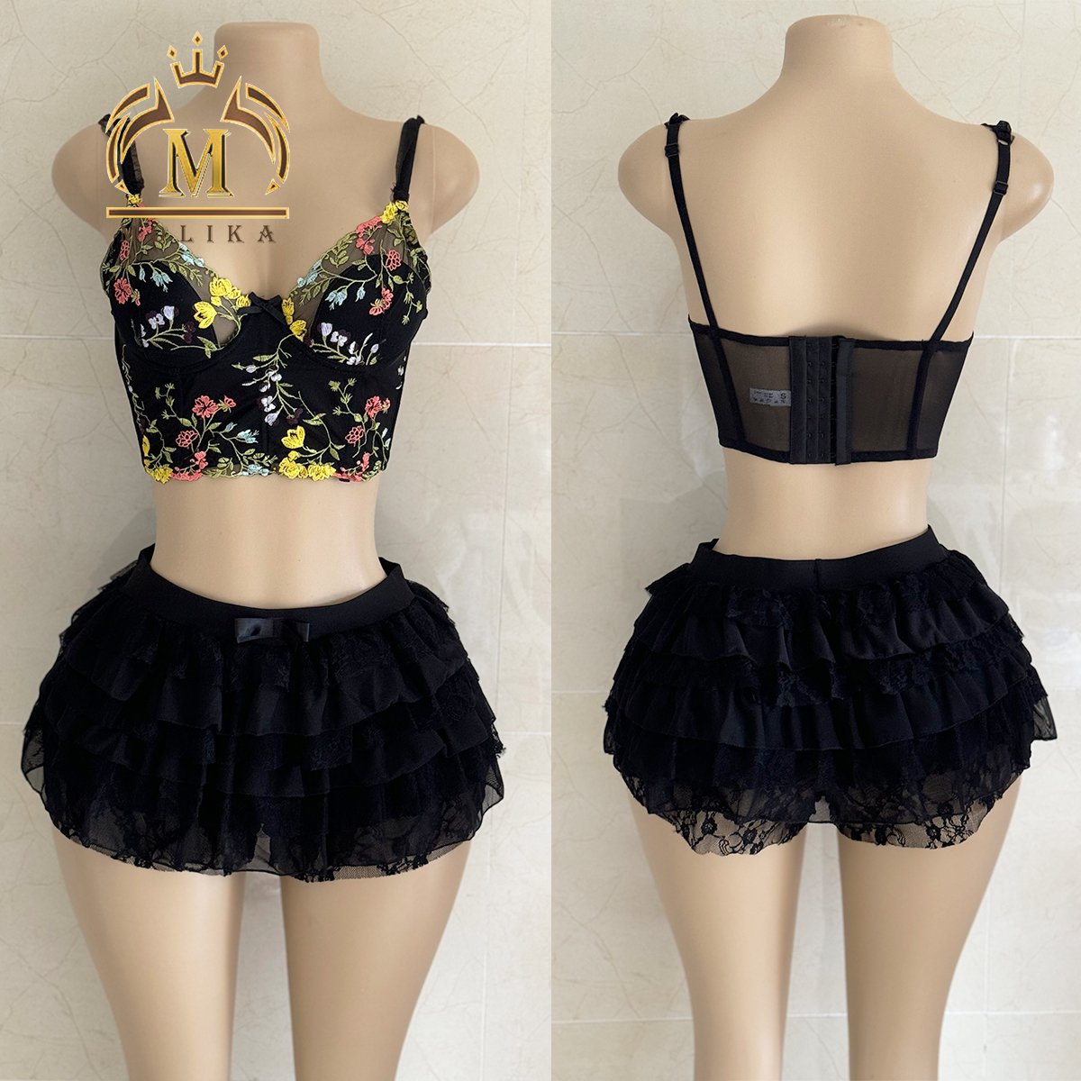 Boutique Women's Fashion Sets See Through Corset Crop Top And Mesh Shorts Skirt Matching Two Piece Corset Sets Women Clothing