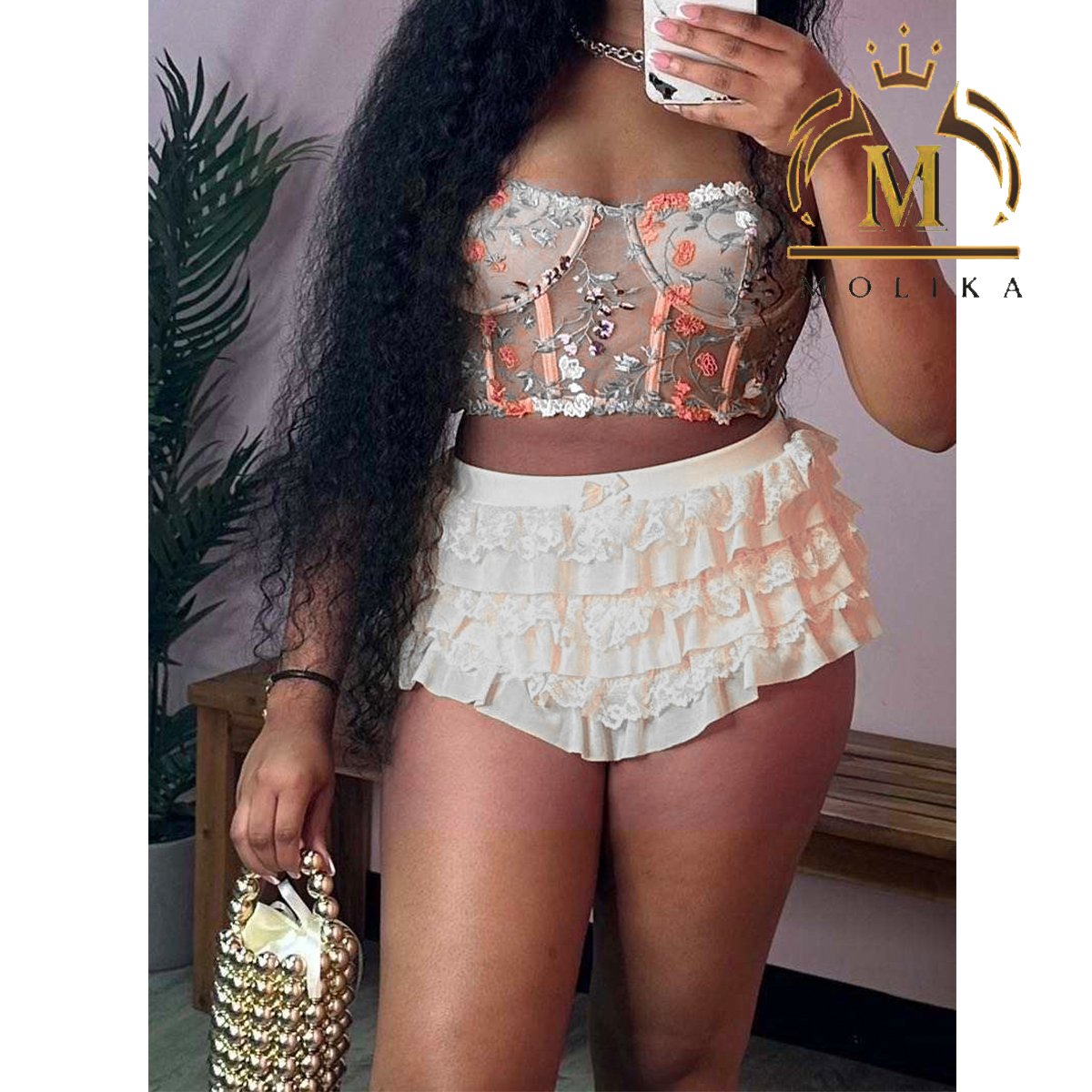 Boutique Women's Fashion Sets See Through Corset Crop Top And Mesh Shorts Skirt Matching Two Piece Corset Sets Women Clothing