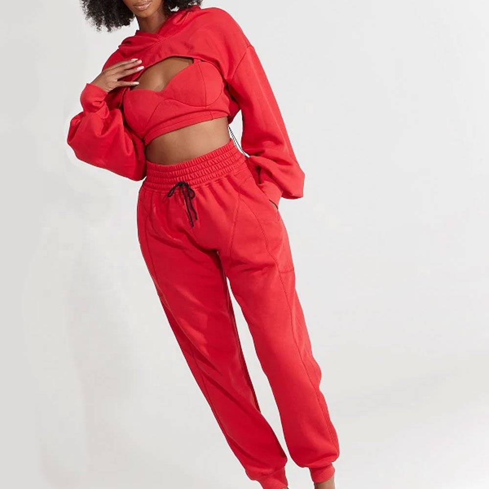 Solid Color Organic Cotton Fabric 2 Piece Crop Top Jogger Set 2022 Causal Two Piece Long wear Sets Lounge wear Sets Women