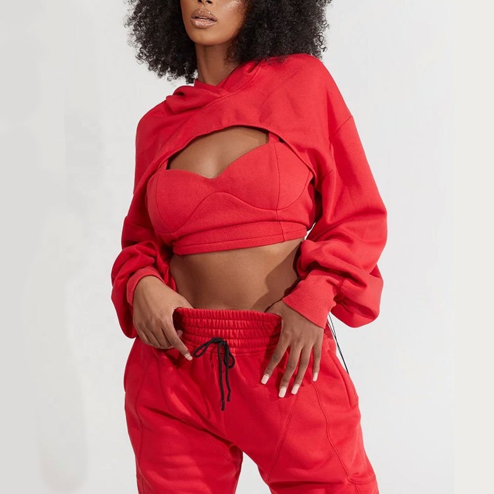 Solid Color Organic Cotton Fabric 2 Piece Crop Top Jogger Set 2022 Causal Two Piece Long wear Sets Lounge wear Sets Women