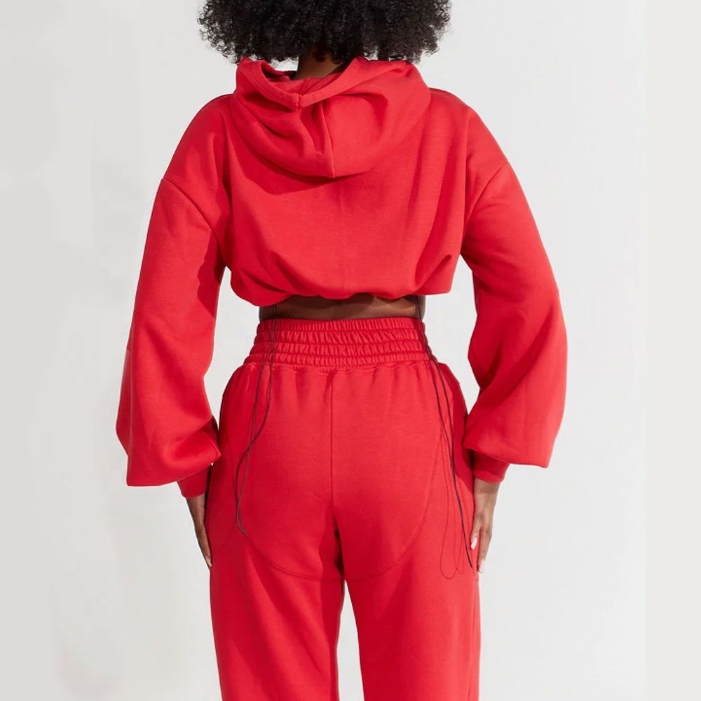 Solid Color Organic Cotton Fabric 2 Piece Crop Top Jogger Set 2022 Causal Two Piece Long wear Sets Lounge wear Sets Women