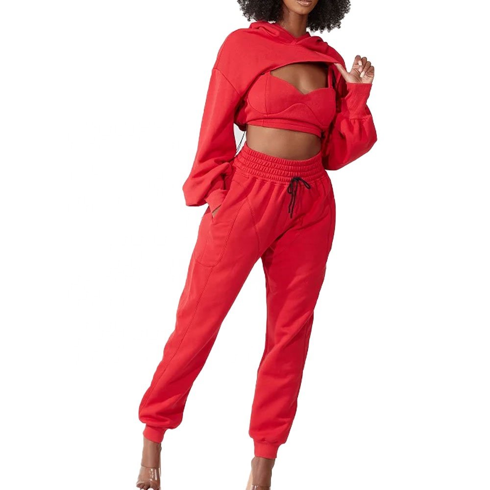 Solid Color Organic Cotton Fabric 2 Piece Crop Top Jogger Set 2022 Causal Two Piece Long wear Sets Lounge wear Sets Women