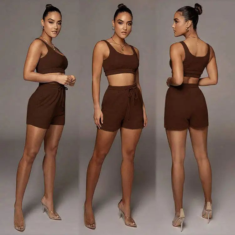 Wholesale Organic Bamboo Cotton Custom Logo Two Piece Short Pants Set 2024 Crop Top 2 Pcs Suits Shorts Women Casual Joggers Sets