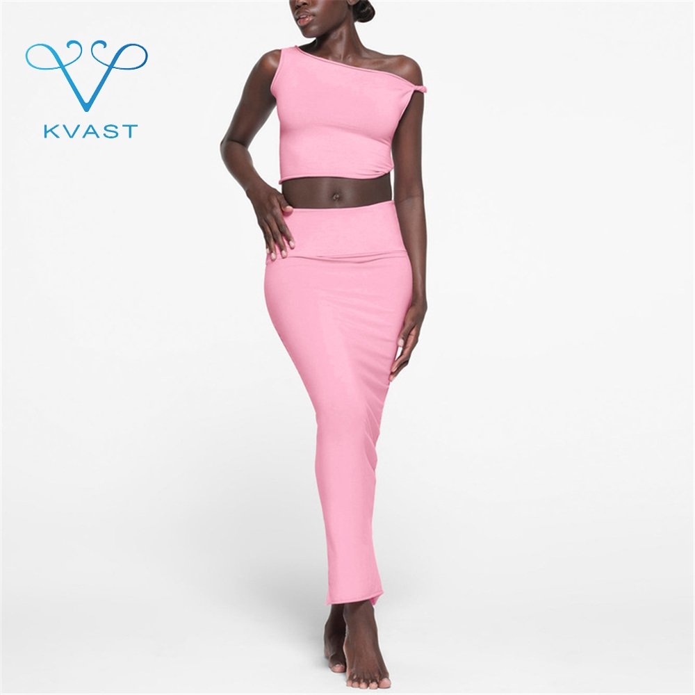 Q386 2024 Summer New short Sleeve Crop T-shirt Top Solid Color Tight Skirt Women's Set