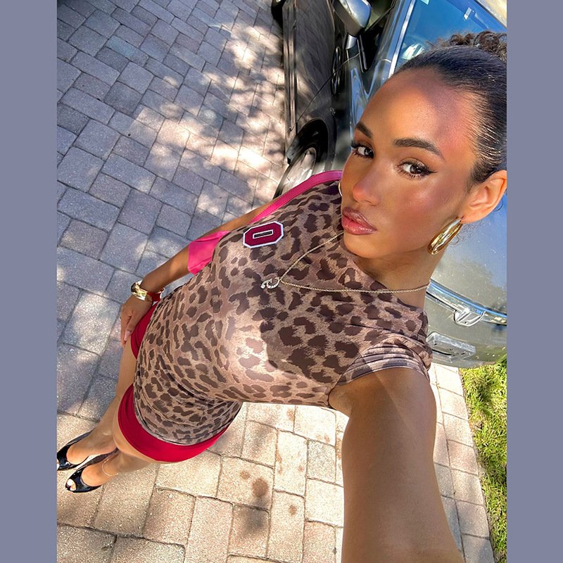 Bomblook Z913ST03 Autumn Women 2 Piece Set New Fashion Tracksuit Street Sexy Leopard Print Slim Top Bodycon Shorts 2 Piece Suit
