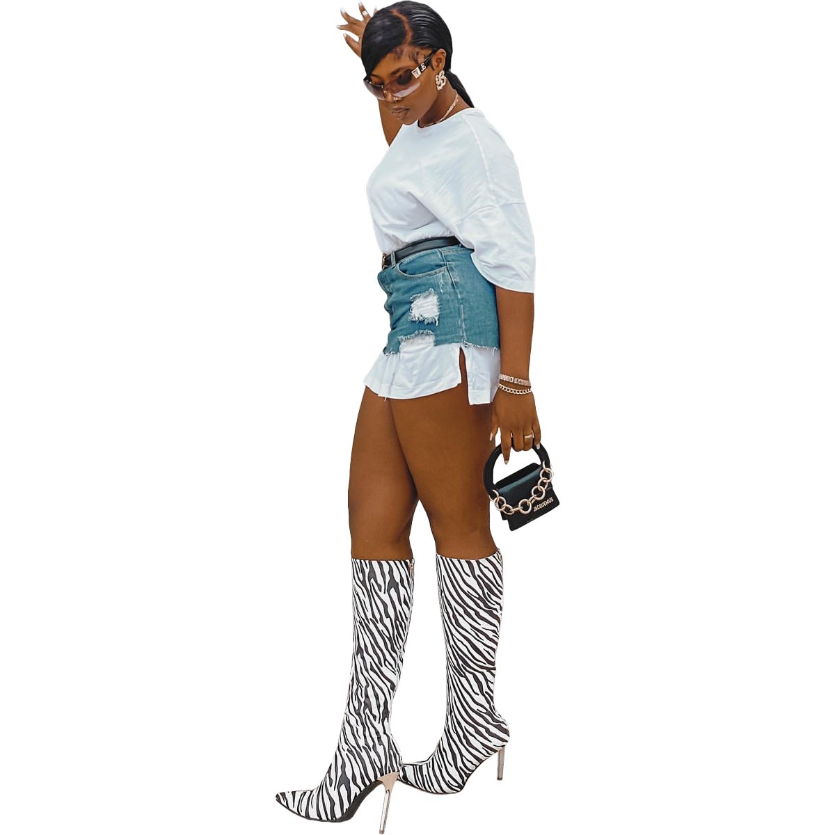 Fashion Ladies Street Outfits Casual Summer Denim Combination Skirt Set Women's Clothing without Belt Printed Knitted Skinny