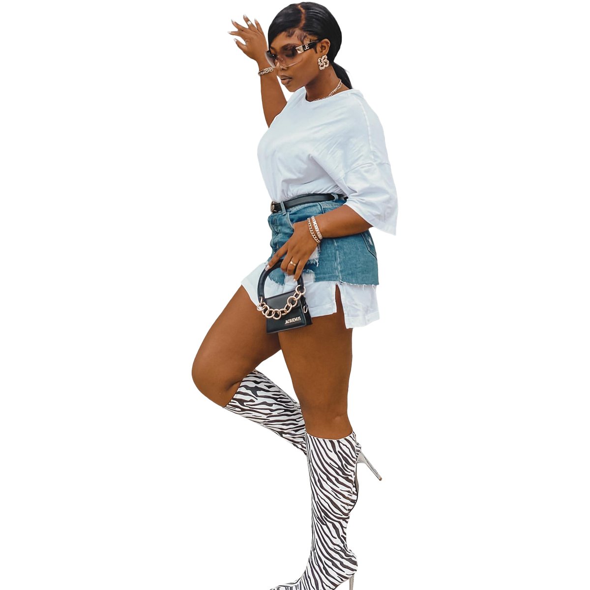 Fashion Ladies Street Outfits Casual Summer Denim Combination Skirt Set Women's Clothing without Belt Printed Knitted Skinny