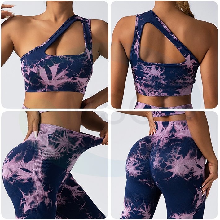 High Quality Tie Dye Women's Sets Workout Athletic Wear One Shoulder Sports Bra High Waist Scrunch Butt Lifting Legging Yoga Set