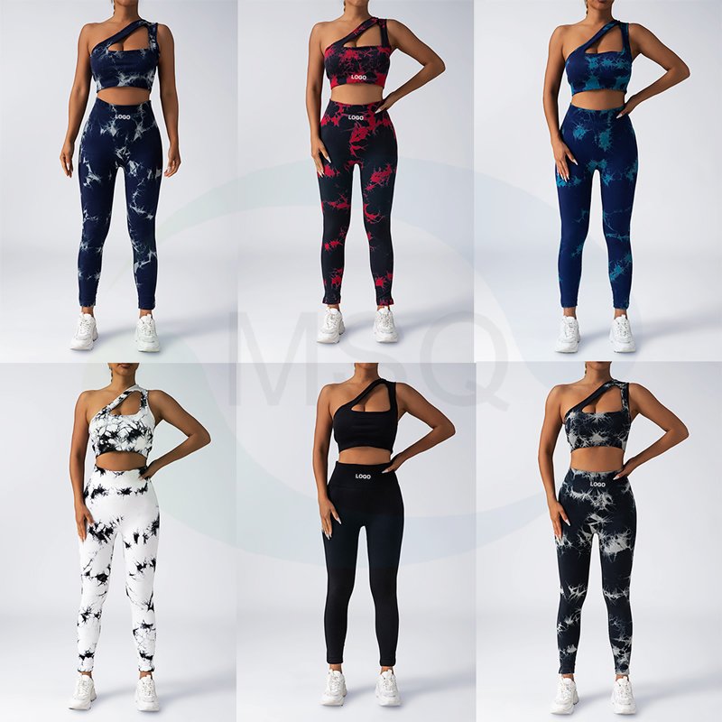 High Quality Tie Dye Women's Sets Workout Athletic Wear One Shoulder Sports Bra High Waist Scrunch Butt Lifting Legging Yoga Set
